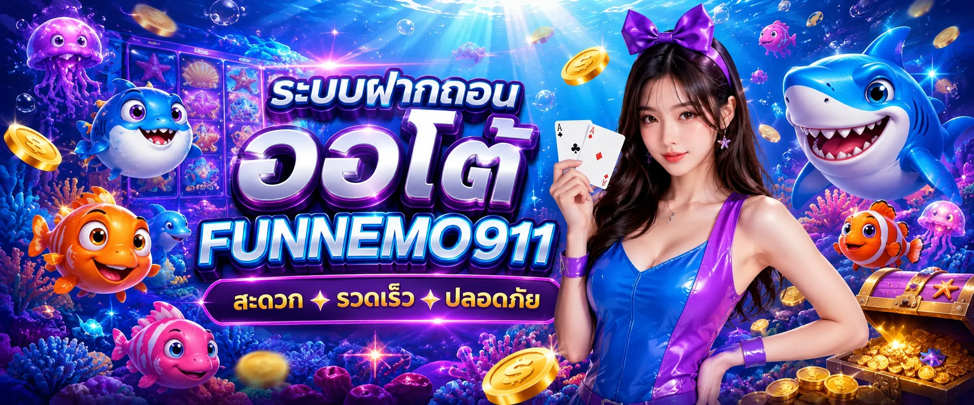 ฝากถอนออโต้ FUNNEMO911 รวดเร็วภายใน 30 วินาที